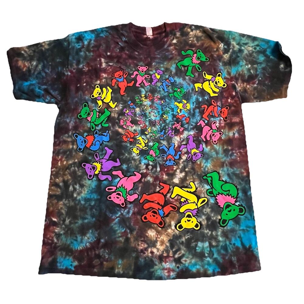 Grateful Dead Dancing Bears T-shirt Tie-Dye Spiral Size Large Rainbow Festival